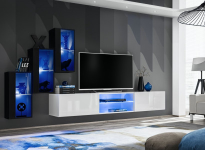 New Wall Unit Black 3x Wall Cabinet Furniture TV Stand Modern Set